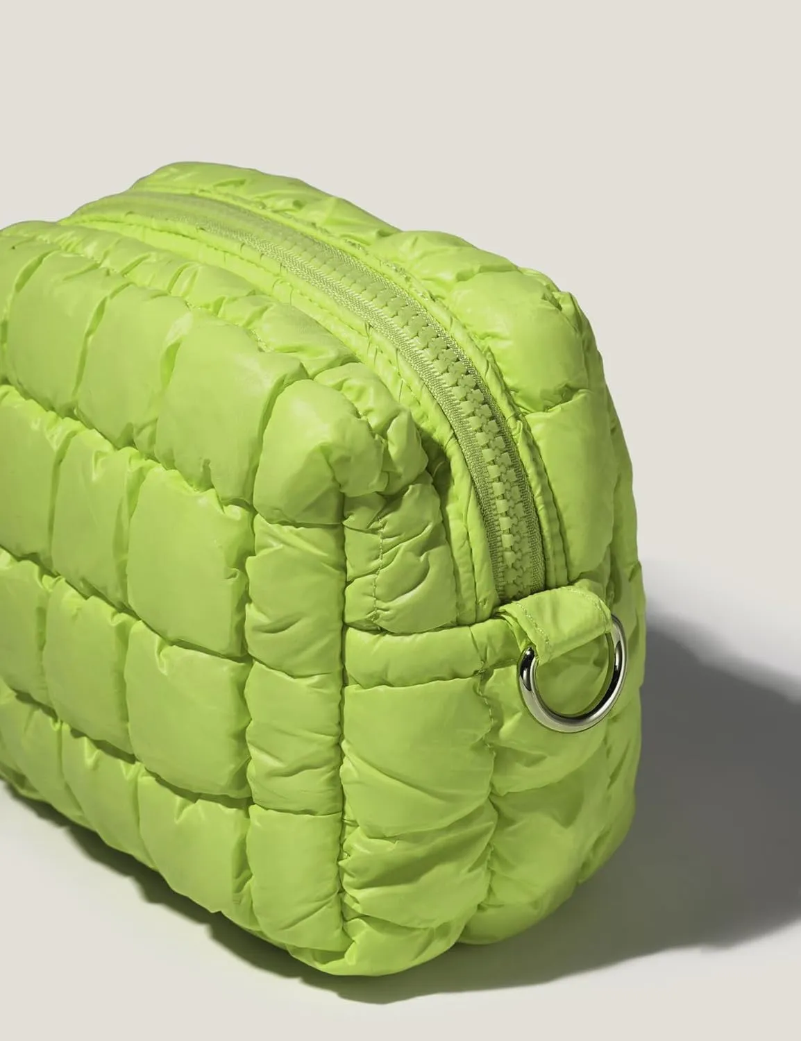 Yarnic Quilted Makeup Bag Quilt Cosmetic Bag, Puffy Travel Toiletry Bag for Women, Cute Makeup Bag Organizer Puffer Soft Makeup Pouch (Apple Green, S)