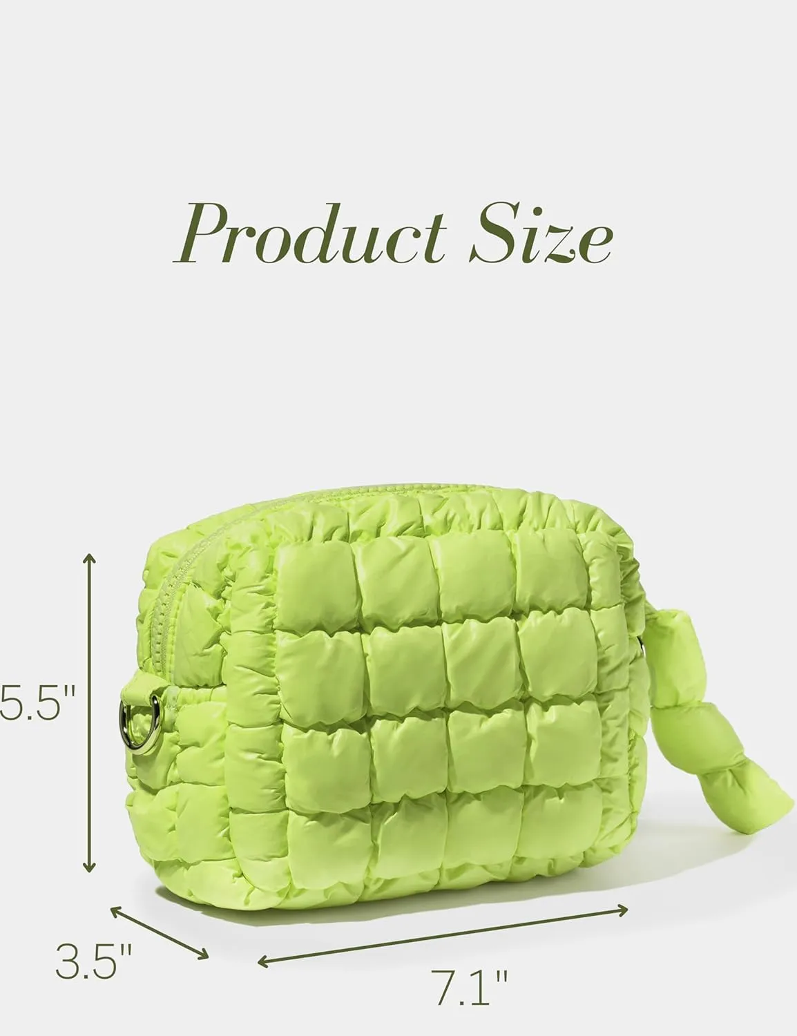 Yarnic Quilted Makeup Bag Quilt Cosmetic Bag, Puffy Travel Toiletry Bag for Women, Cute Makeup Bag Organizer Puffer Soft Makeup Pouch (Apple Green, S)