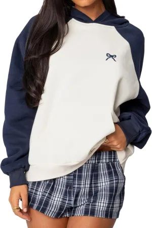 Ythomm Womens Bow Graphic Hoodie Color Block Oversized Pullover Sweatshirts Fall Winter Loose Fitted Long Sleeve Hooded Tops