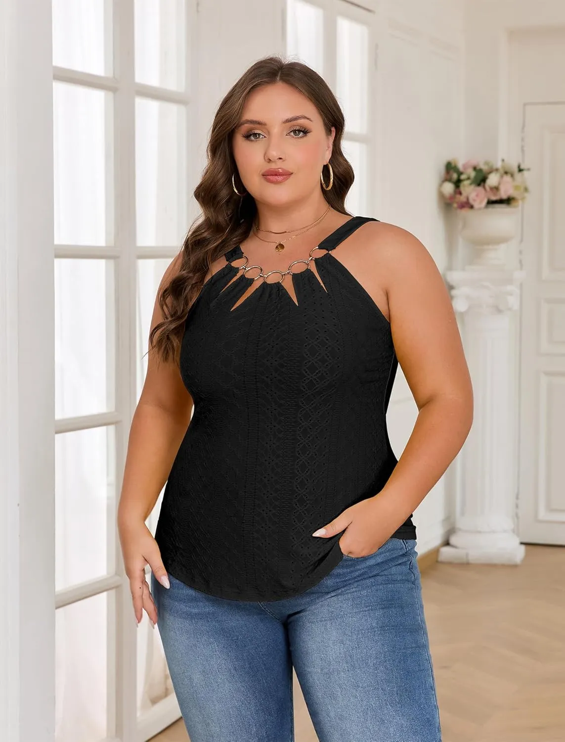 ZAFUL Plus Size Camisole Top for Women Summer Casual Ring Connected Sleeveless Tank Tops