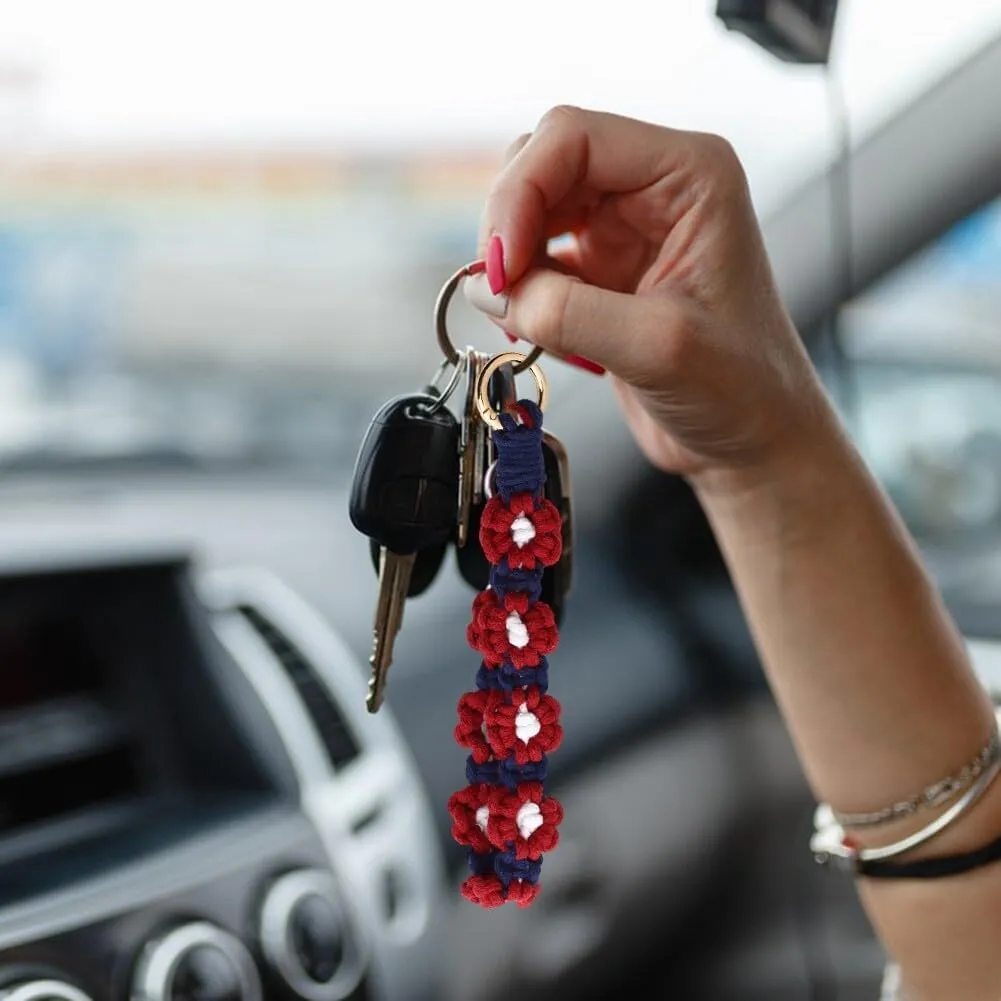 Zcargel Keychain, Women Wrist Strap Keychain Key Lanyard Flower Hand Woven Band Pendant Wristlet Car Keys Handbag Phone Chain