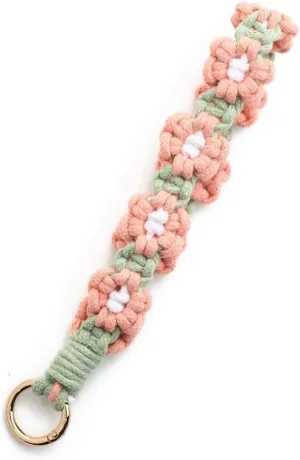 Zcargel Keychain, Women Wrist Strap Keychain Key Lanyard Flower Hand Woven Band Pendant Wristlet Car Keys Handbag Phone Chain