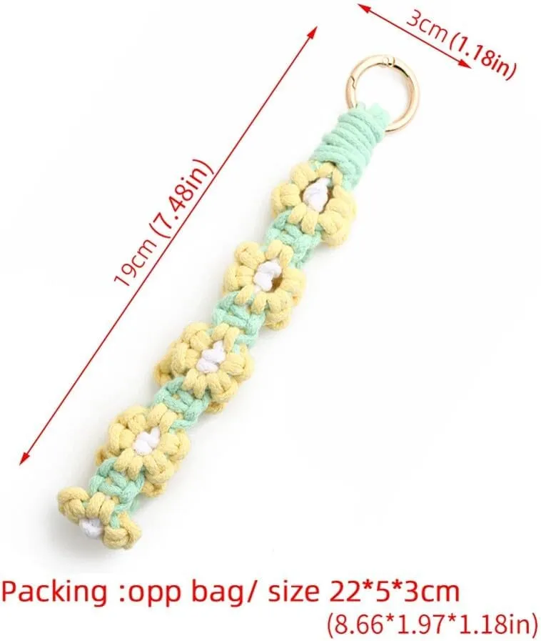 Zcargel Keychain, Women Wrist Strap Keychain Key Lanyard Flower Hand Woven Band Pendant Wristlet Car Keys Handbag Phone Chain