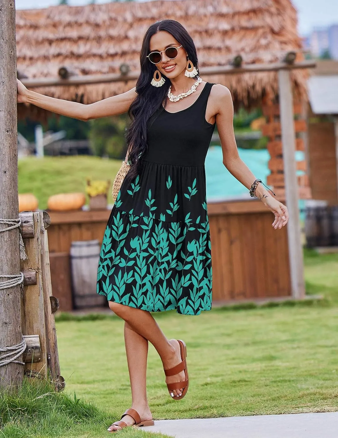 Zeagoo Womens Summer Sundress Boho Floral Casual Tank Dresses with Pockets Sleeveless Tiered Swing A Line Beach Dress