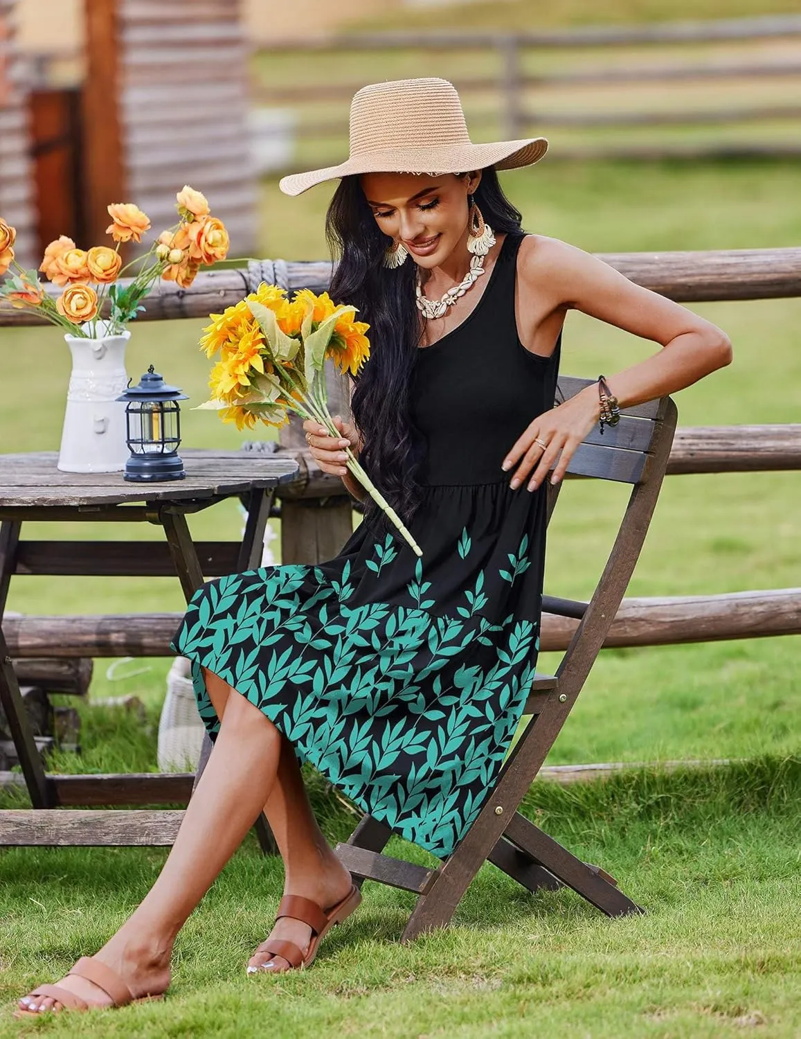 Zeagoo Womens Summer Sundress Boho Floral Casual Tank Dresses with Pockets Sleeveless Tiered Swing A Line Beach Dress
