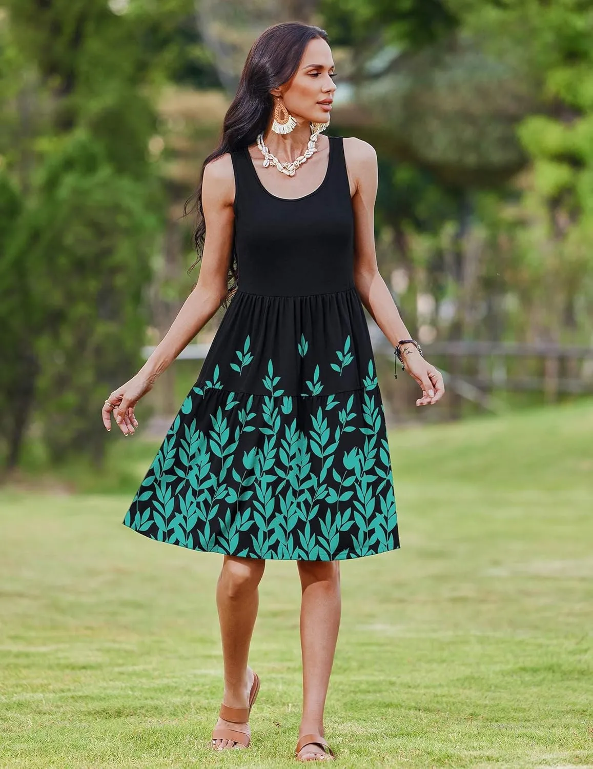 Zeagoo Womens Summer Sundress Boho Floral Casual Tank Dresses with Pockets Sleeveless Tiered Swing A Line Beach Dress