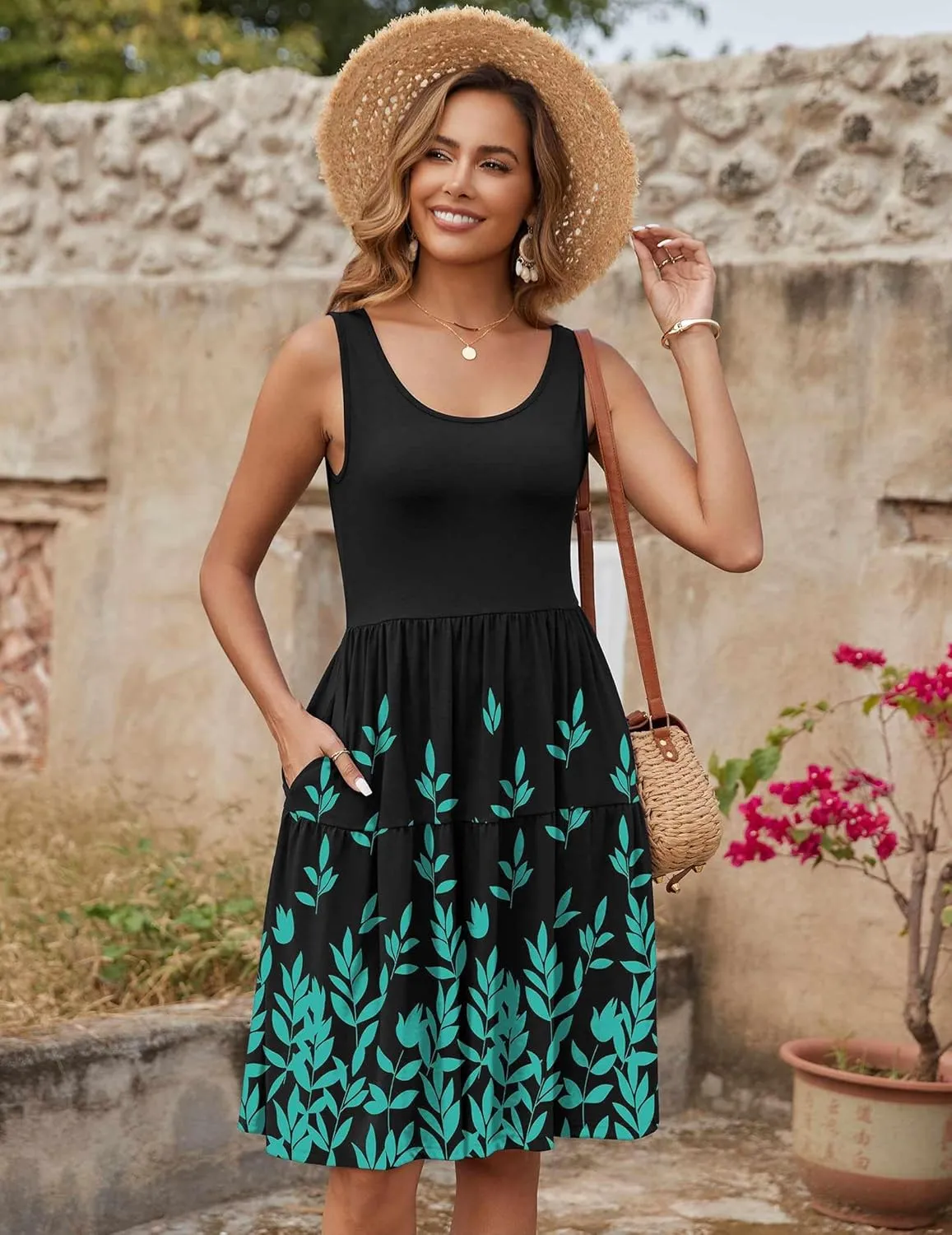 Zeagoo Womens Summer Sundress Boho Floral Casual Tank Dresses with Pockets Sleeveless Tiered Swing A Line Beach Dress