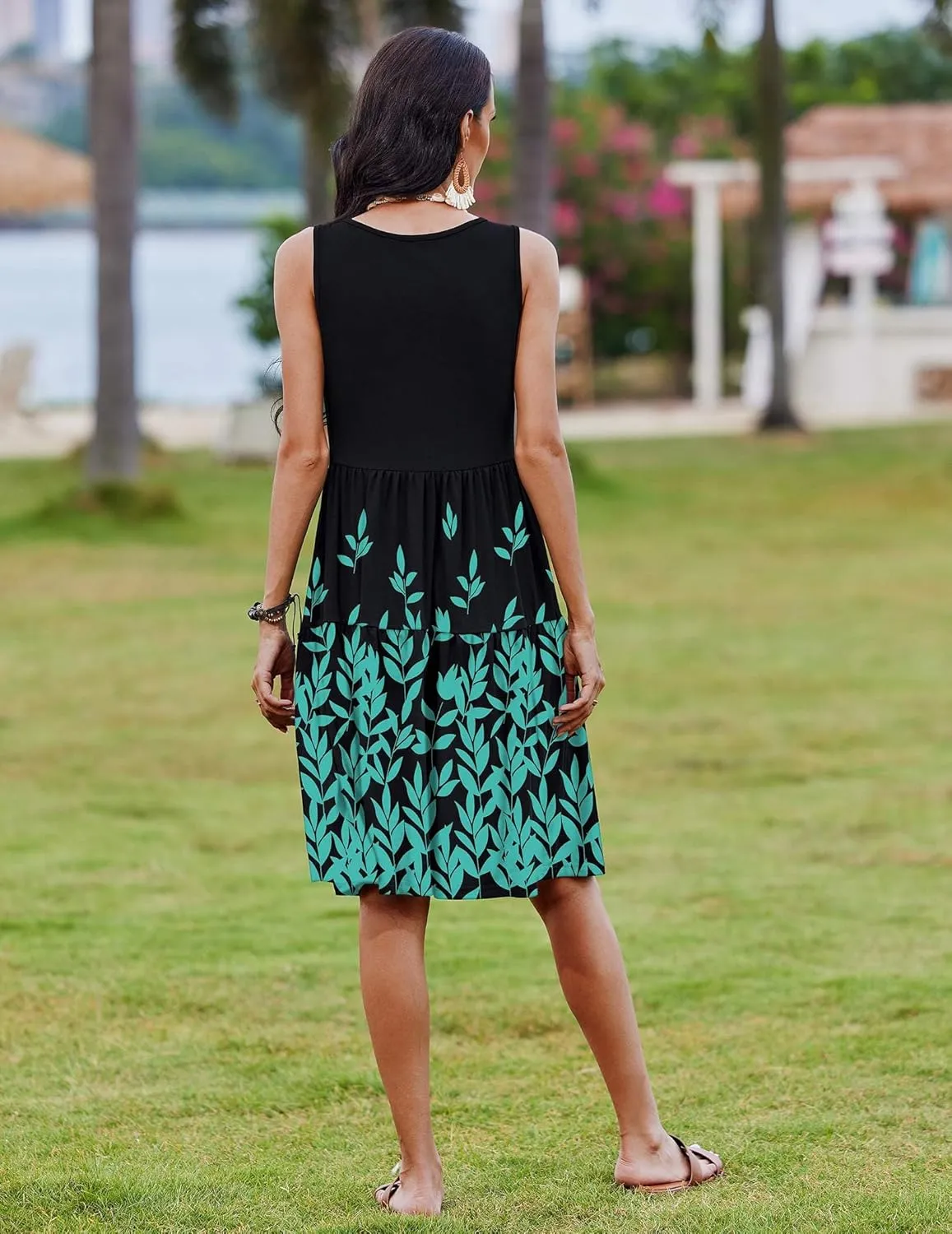 Zeagoo Womens Summer Sundress Boho Floral Casual Tank Dresses with Pockets Sleeveless Tiered Swing A Line Beach Dress