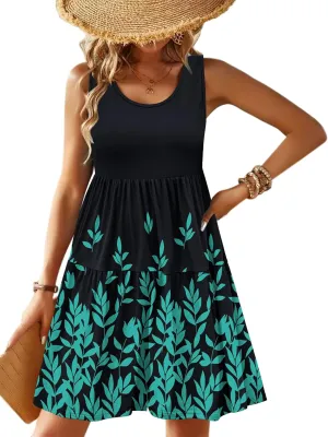 Zeagoo Womens Summer Sundress Boho Floral Casual Tank Dresses with Pockets Sleeveless Tiered Swing A Line Beach Dress