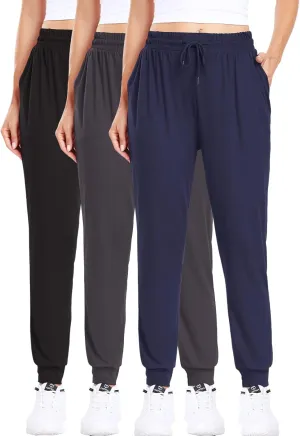 ZENEX 3 Pack Joggers for Women & Women's Sweatpants with Pockets, for Running Yoga Workout Lounge Pants.