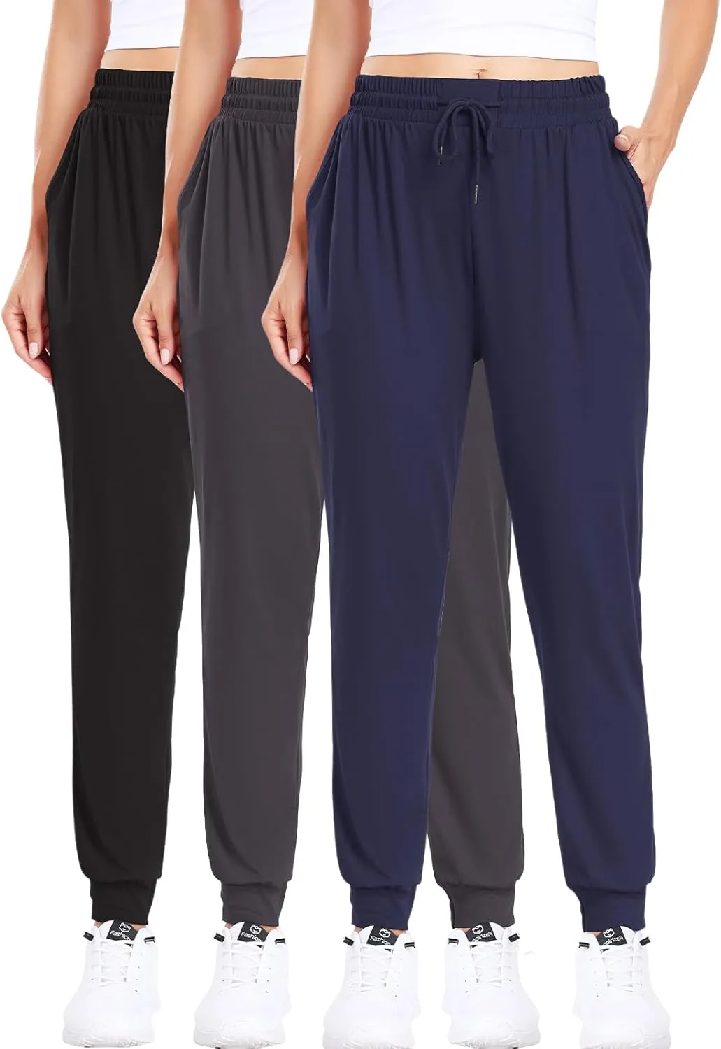 ZENEX 3 Pack Joggers for Women & Women's Sweatpants with Pockets, for Running Yoga Workout Lounge Pants.