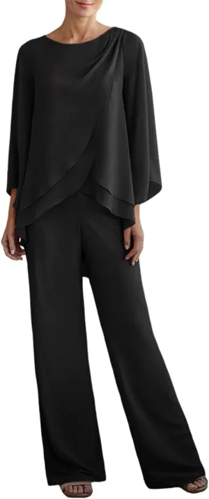 Zongqiven Women's Chiffon 2 Pcs Mother of the Bride Pant Suits Asymmetrical Hem Tops and Pants Wedding Party Prom Outfit